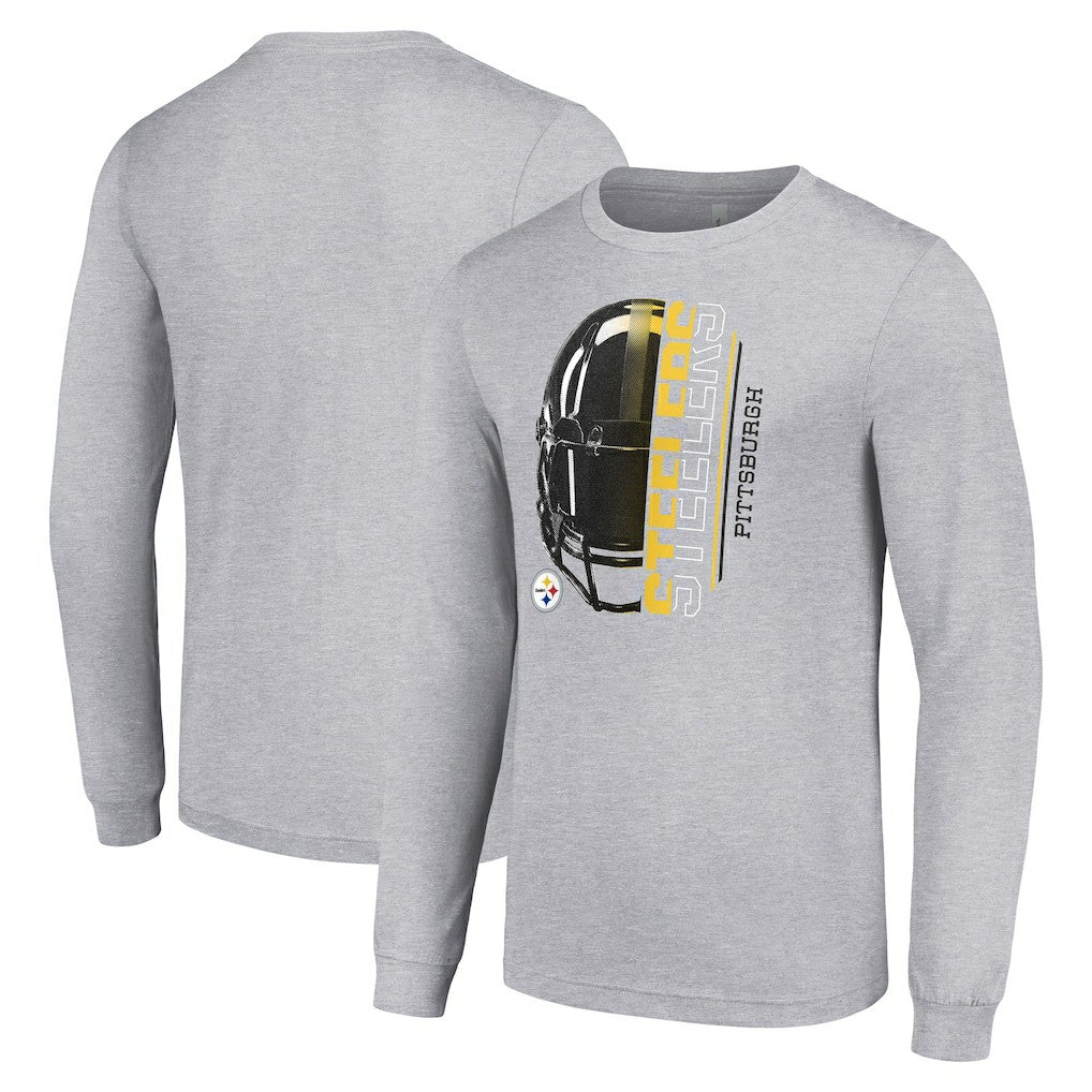 Starter Half Helmet Logo Long Sleeve Heathered T-Shirt - Pittsburgh Steelers
