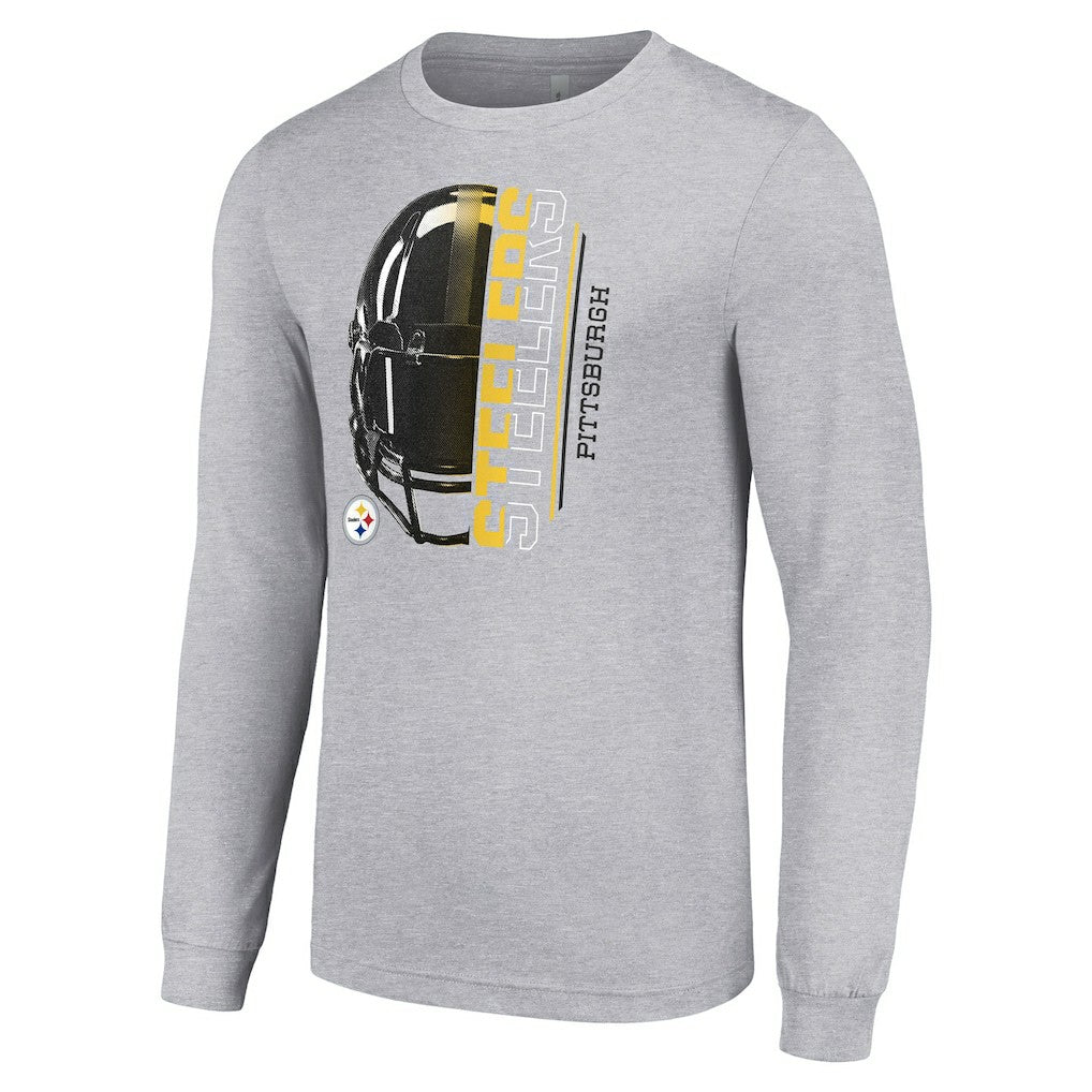 Starter Half Helmet Logo Long Sleeve Heathered T-Shirt - Pittsburgh Steelers