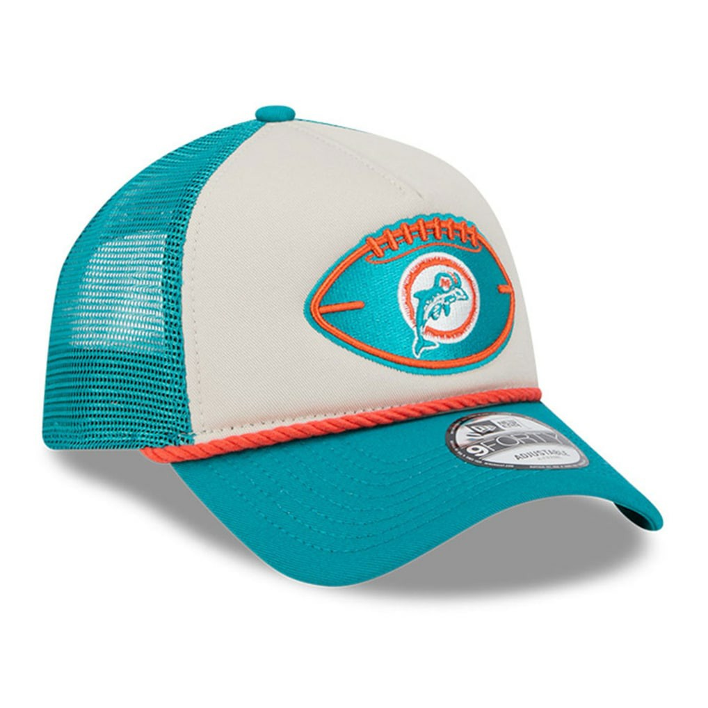 2024 Sideline Historic 9FORTY A-Frame Trucker Adjustable Hat - Miami Dolphins