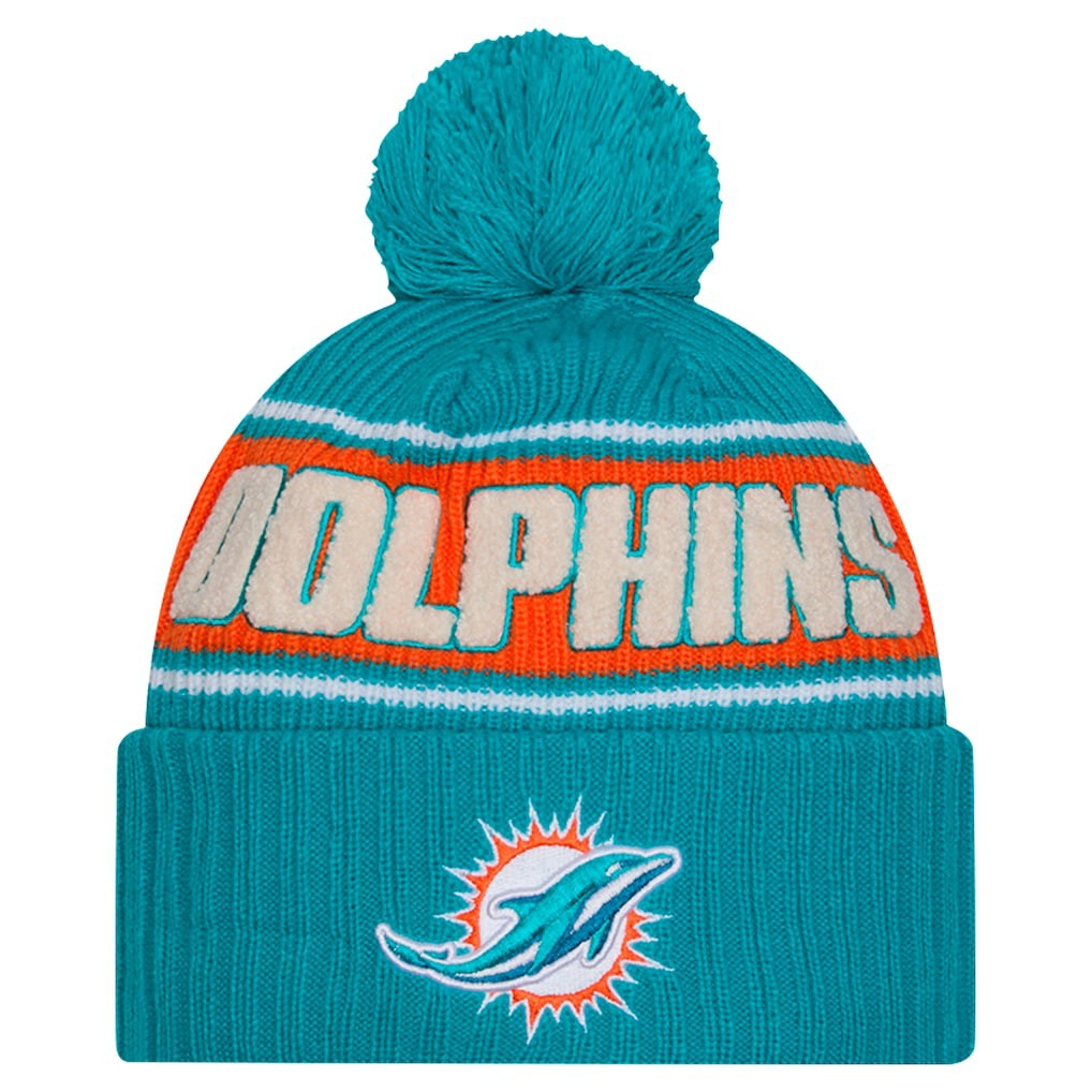 2024 Sideline Cuffed Knit Hat with Pom - Miami Dolphins