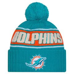 2024 Sideline Cuffed Knit Hat with Pom - Miami Dolphins