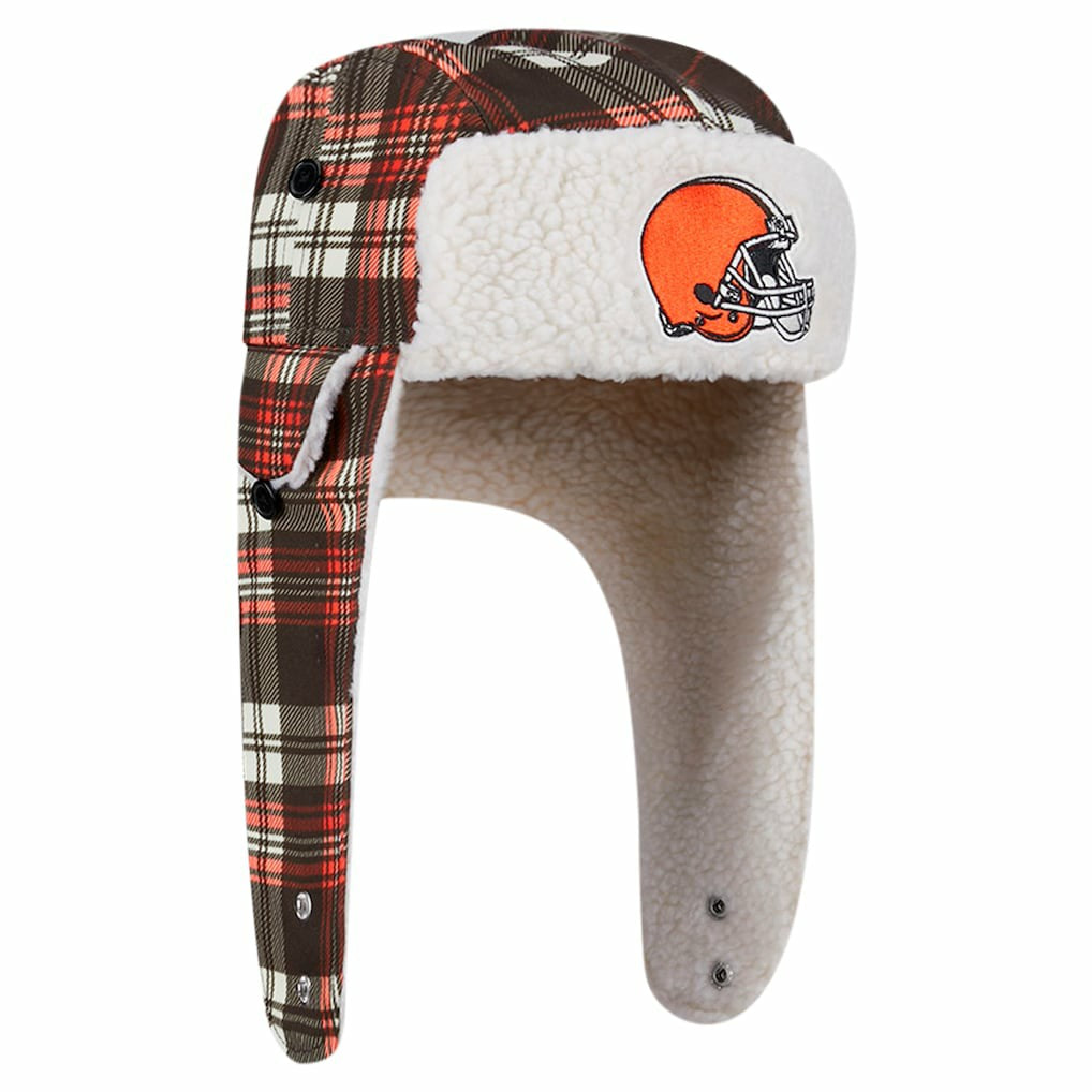 Sideline Plaid Sherpa Trapper Hat - Cleveland Browns