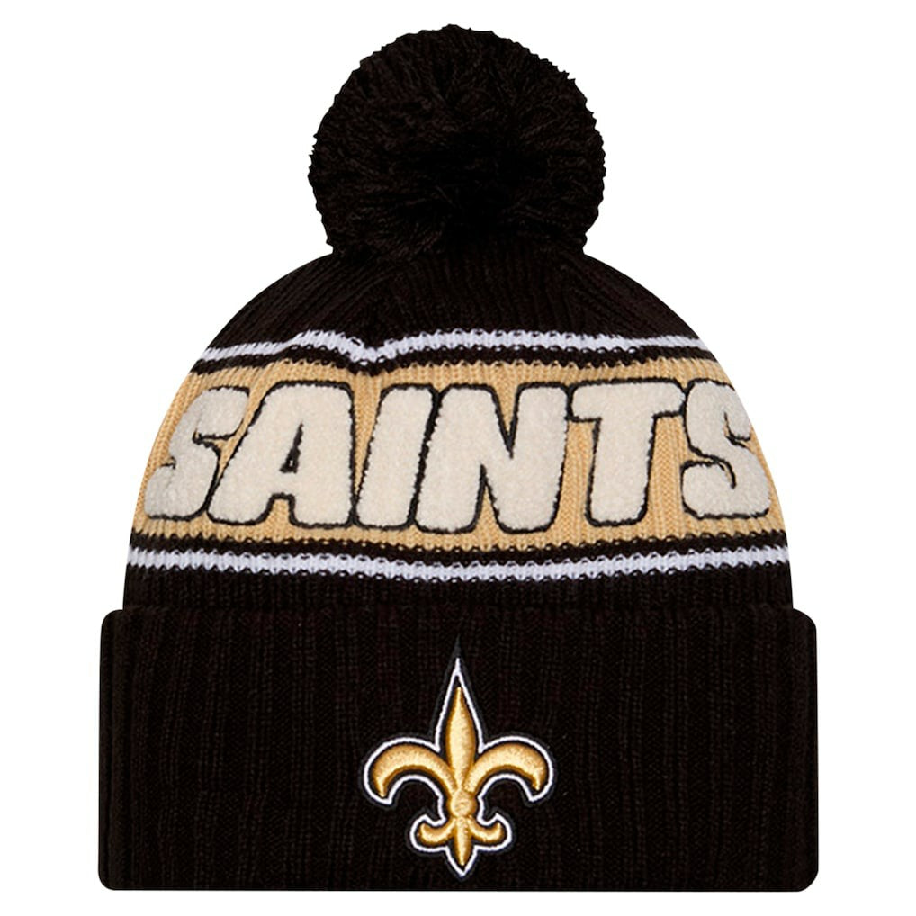 Youth 2024 Sideline Sport Cuffed Knit Hat with Pom - New Orleans Saints