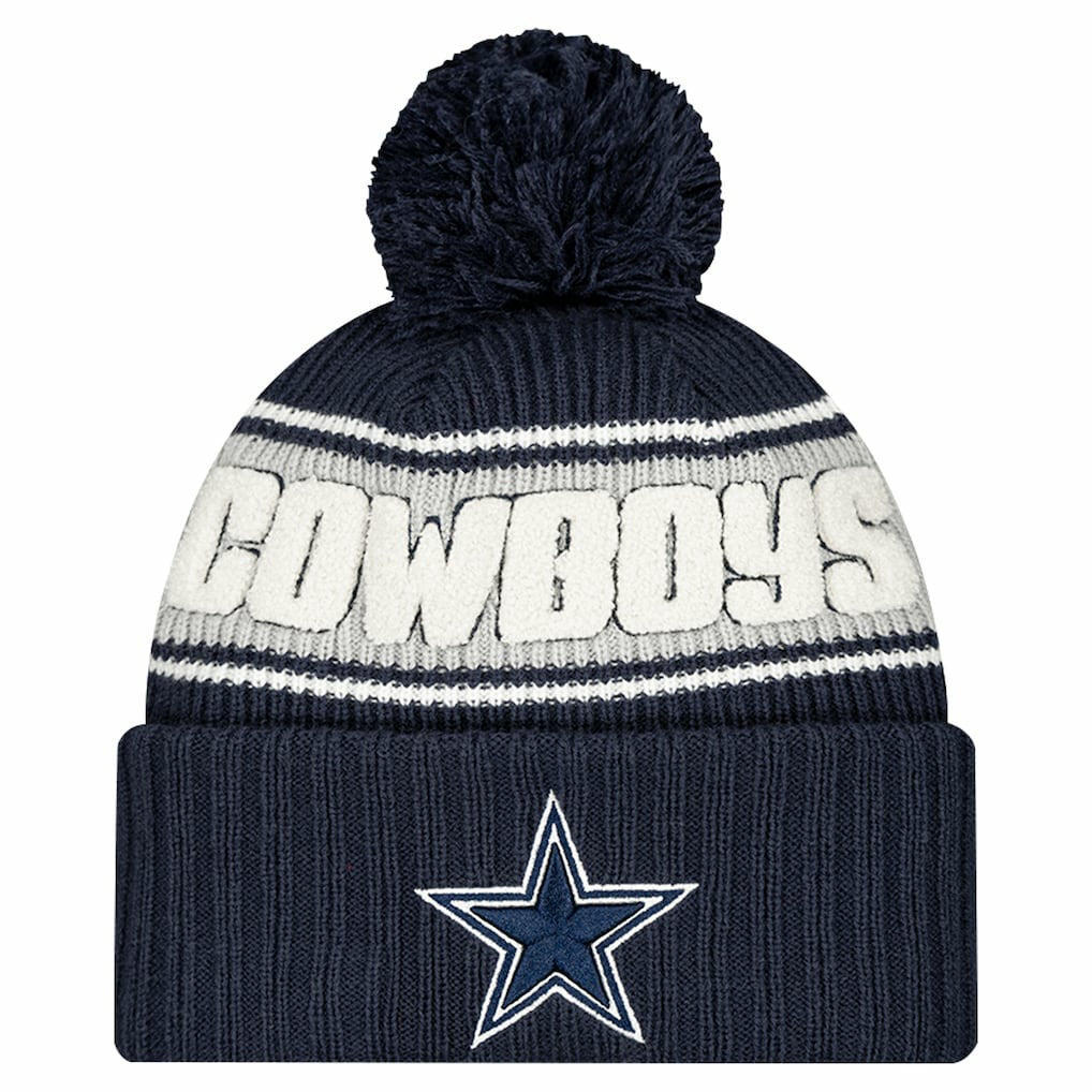 Youth 2024/25 Sideline Cuffed Knit Hat with Pom - Dallas Cowboys