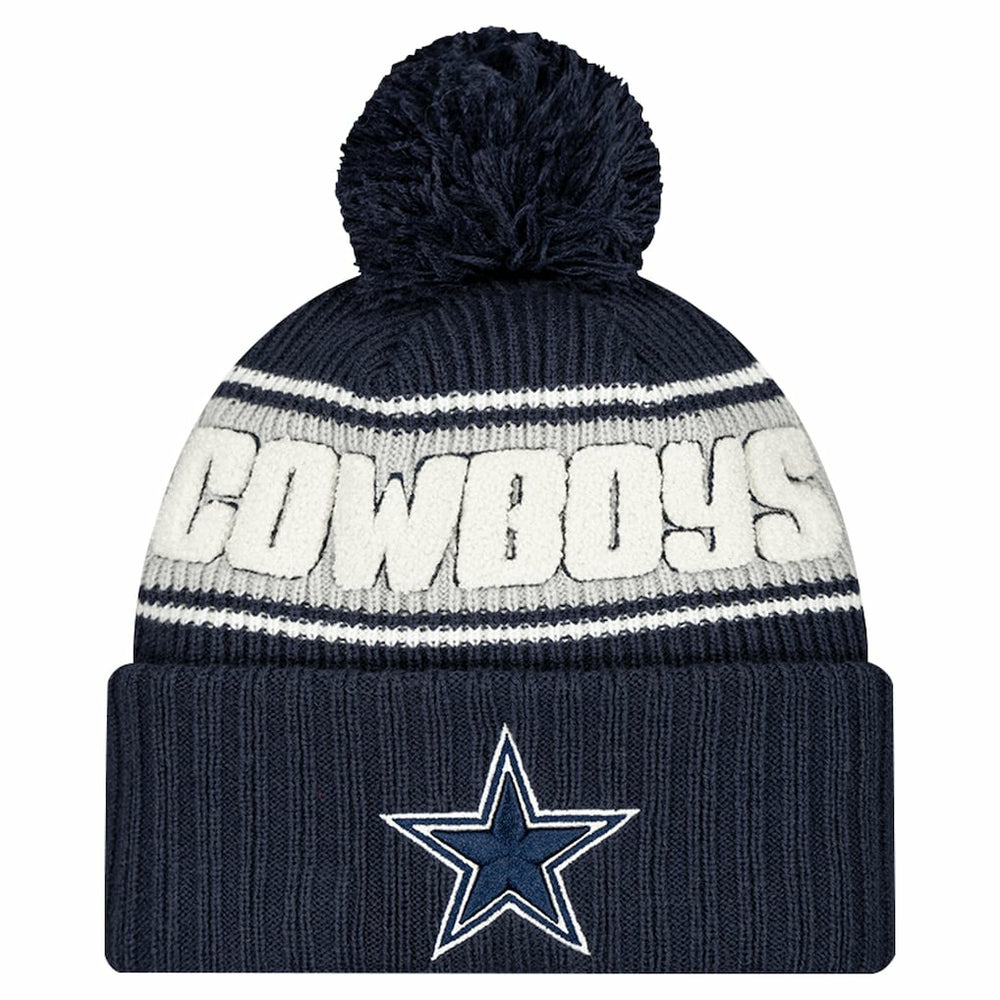 Youth 2024/25 Sideline Cuffed Knit Hat with Pom - Dallas Cowboys