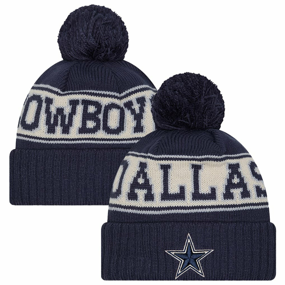 Youth Retro Cuffed Knit Hat with Pom - Dallas Cowboys