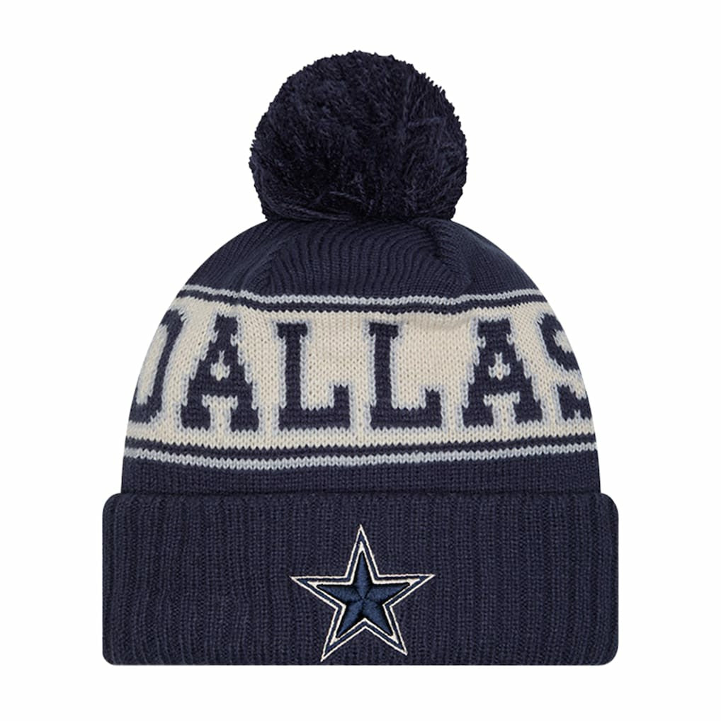 Youth Retro Cuffed Knit Hat with Pom - Dallas Cowboys