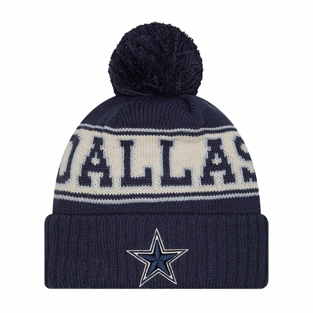 Youth Retro Cuffed Knit Hat with Pom - Dallas Cowboys