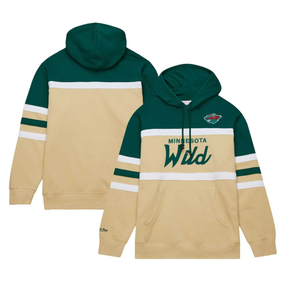 NHL Cream/Green Minnesota Wild Mitchell & Ness Head Coach Pullover Hoodie