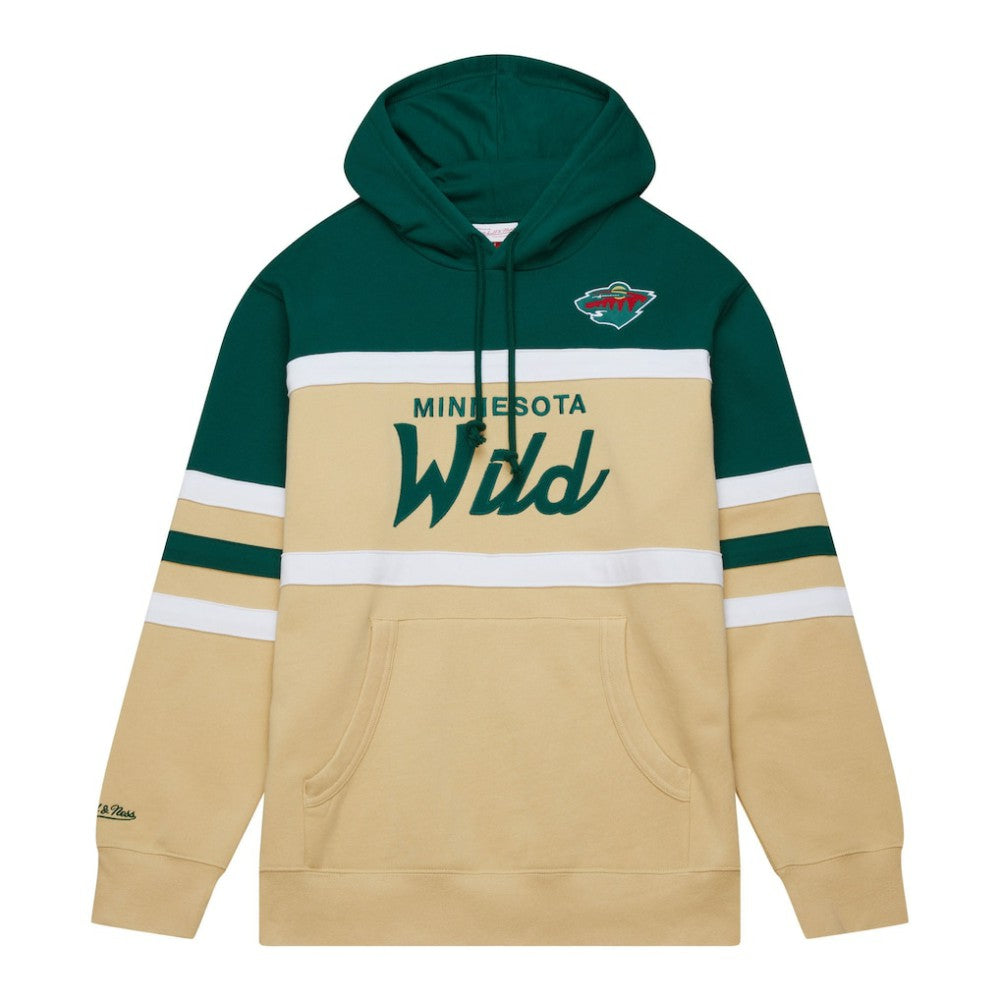 NHL Cream/Green Minnesota Wild Mitchell & Ness Head Coach Pullover Hoodie