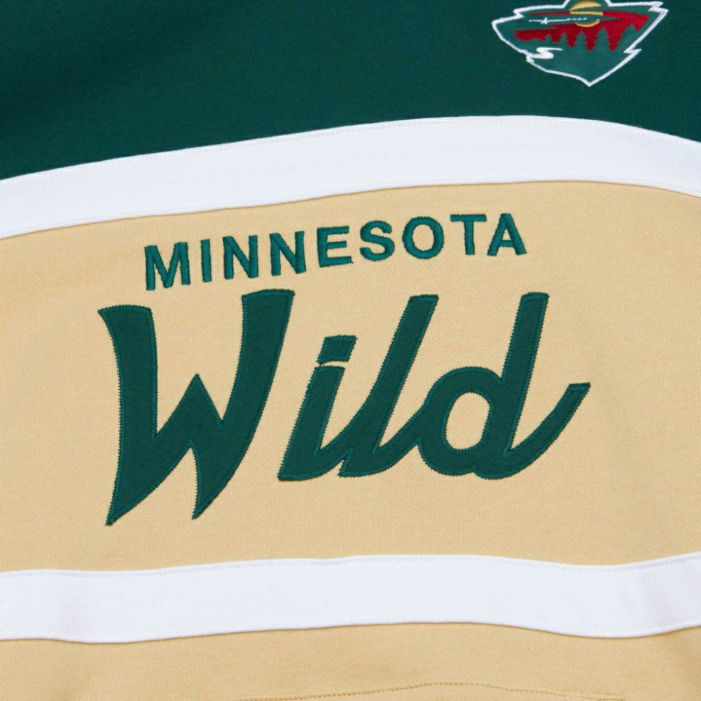 NHL Cream/Green Minnesota Wild Mitchell & Ness Head Coach Pullover Hoodie