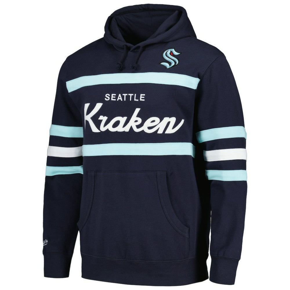 NHL Deep Sea Blue Seattle Kraken Mitchell & Ness Head Coach Pullover Hoodie