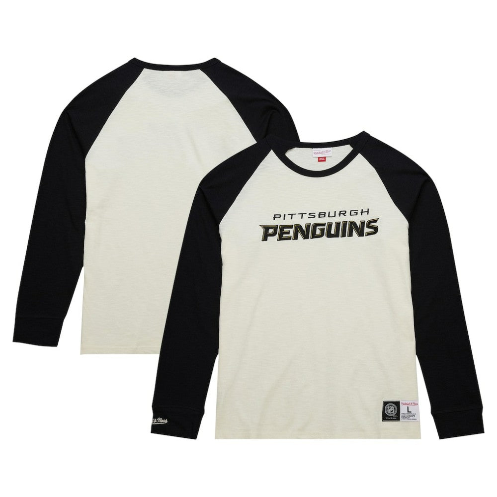 NHL Cream Pittsburgh Penguins Mitchell & Ness Legendary Slub Vintage Raglan Long Sleeve T-Shirt