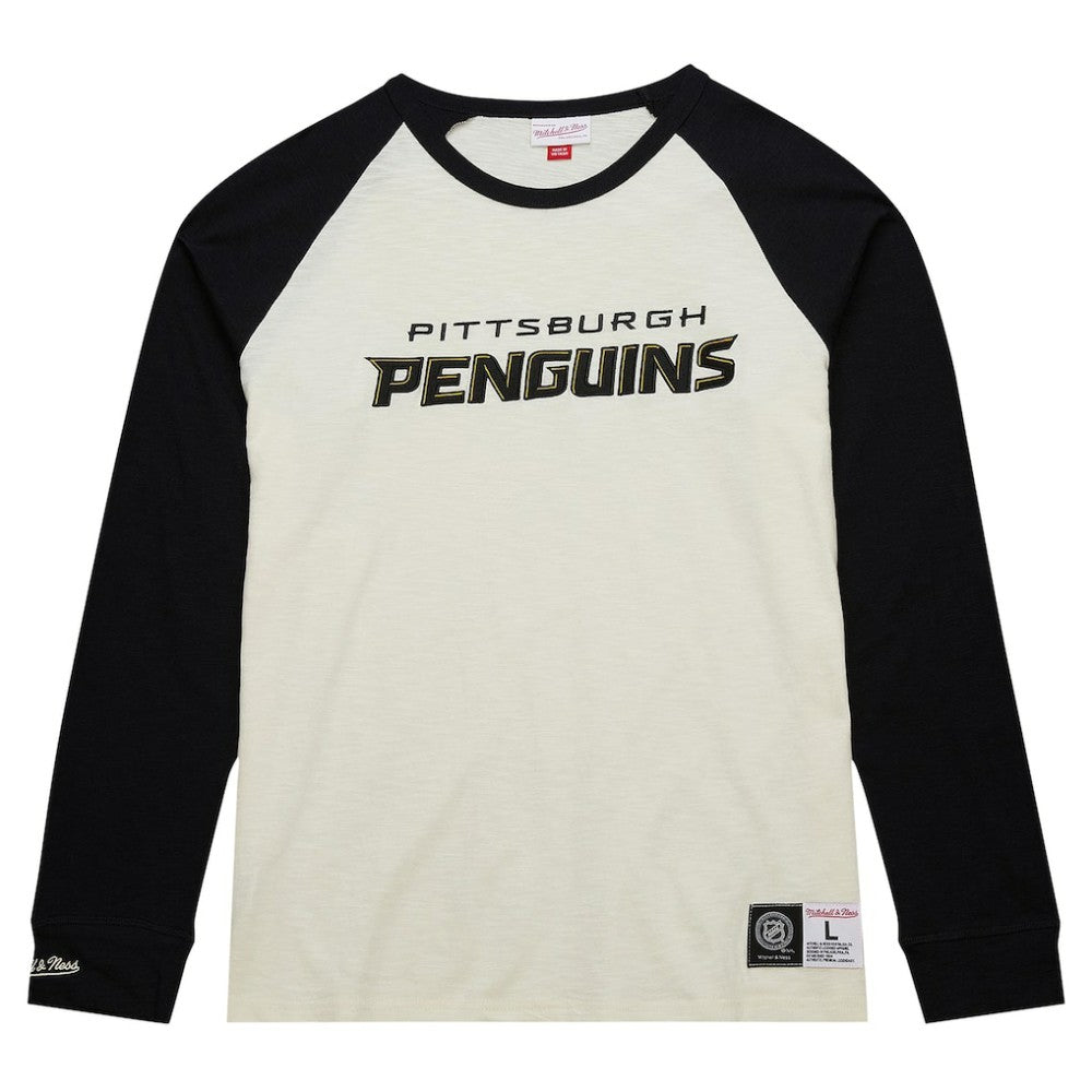 NHL Cream Pittsburgh Penguins Mitchell & Ness Legendary Slub Vintage Raglan Long Sleeve T-Shirt
