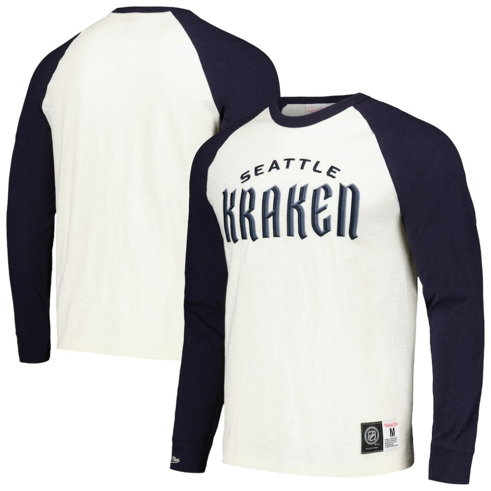 NHL Cream Seattle Kraken Mitchell & Ness Legendary Slub Vintage Raglan Long Sleeve T-Shirt