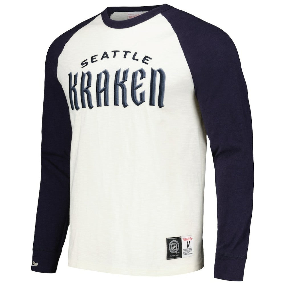 NHL Cream Seattle Kraken Mitchell & Ness Legendary Slub Vintage Raglan Long Sleeve T-Shirt