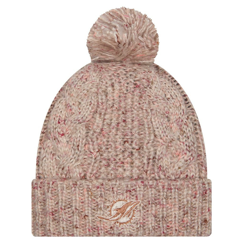 Women's Trendy Tone Cuffed Knit Hat with Pom - Miami Dolphins