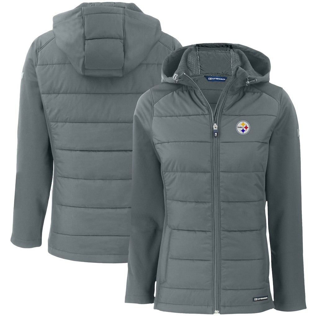 Cutter & Buck Women's Evoke PrimaLoft Hybrid Eco Softshell Recycled Full-Zip Hooded Jacket - Pittsburgh Steelers