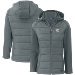 Cutter & Buck Women's Evoke PrimaLoft Hybrid Eco Softshell Recycled Full-Zip Hooded Jacket - Pittsburgh Steelers