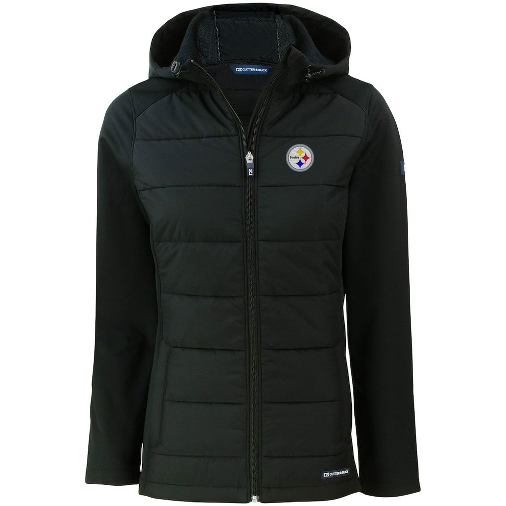 Cutter & Buck Women's Evoke PrimaLoft Hybrid Eco Softshell Recycled Full-Zip Hooded Jacket - Pittsburgh Steelers
