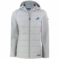 Cutter & Buck Women's Evoke PrimaLoft Hybrid Eco Softshell Recycled Full-Zip Hooded Jacket - Detroit Lions