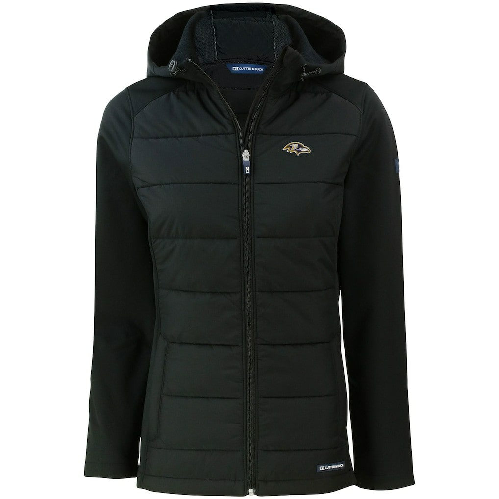 Cutter & Buck Women's Evoke PrimaLoft Hybrid Eco Softshell Recycled Full-Zip Hooded Jacket - Baltimore Ravens