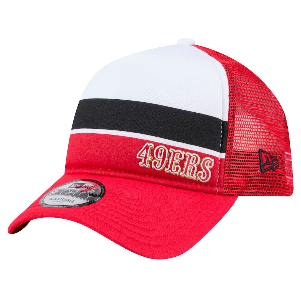 Youth Sport Night Color Block 9FORTY A-Frame Trucker Adjustable Hat - San Francisco 49ers