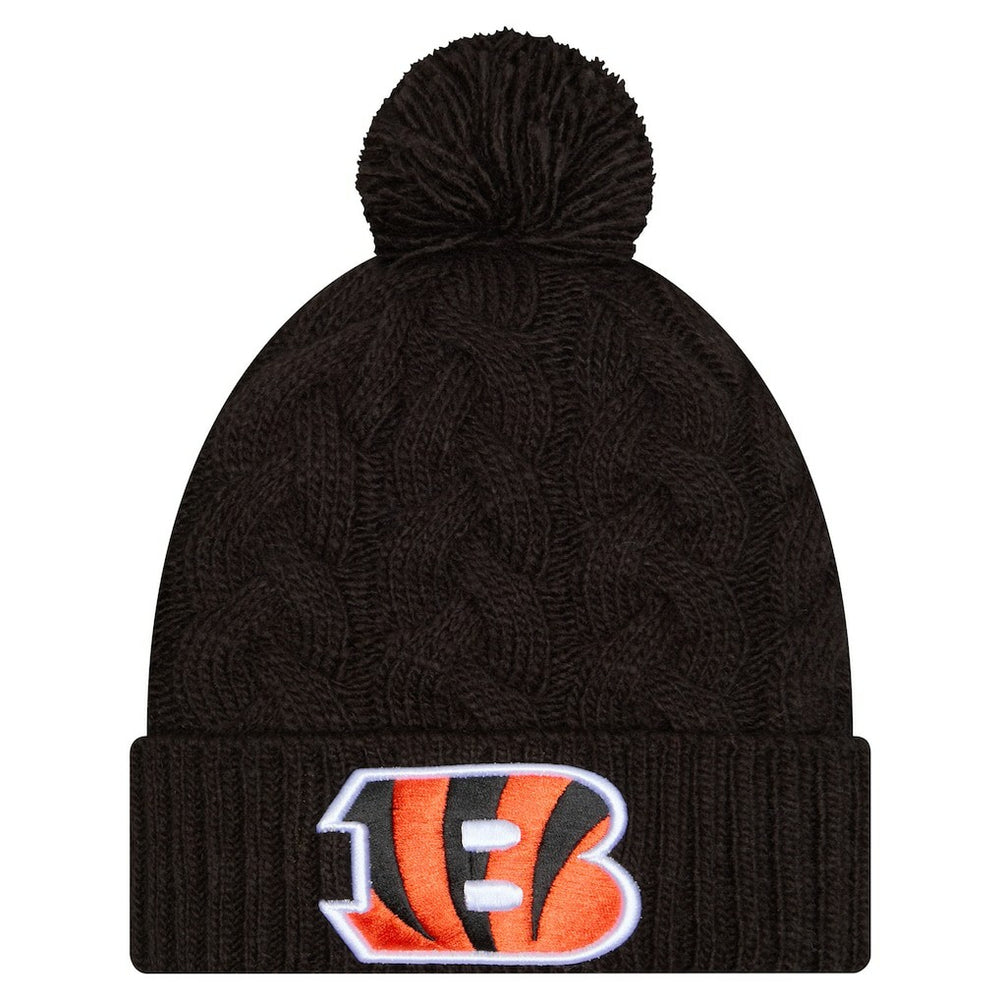 Girls Youth Cabled Cuffed Knit Hat with Pom - Cincinnati Bengals