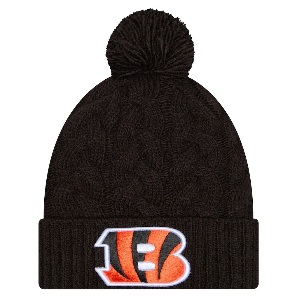 Girls Youth Cabled Cuffed Knit Hat with Pom - Cincinnati Bengals