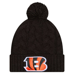 Girls Youth Cabled Cuffed Knit Hat with Pom - Cincinnati Bengals