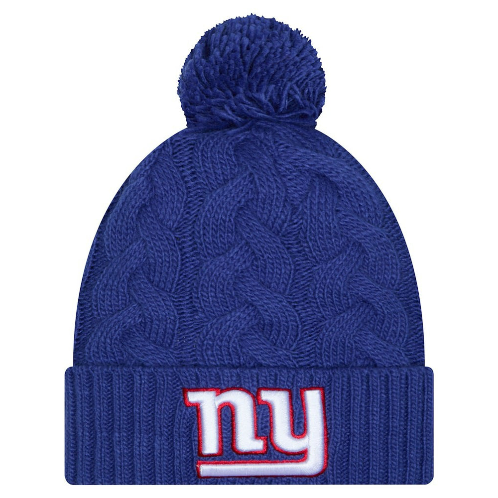 Girls Youth Cabled Cuffed Knit Hat with Pom - New York Giants