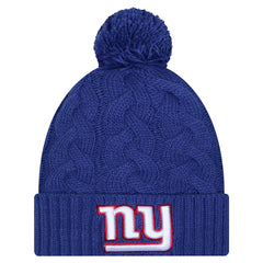 Girls Youth Cabled Cuffed Knit Hat with Pom - New York Giants