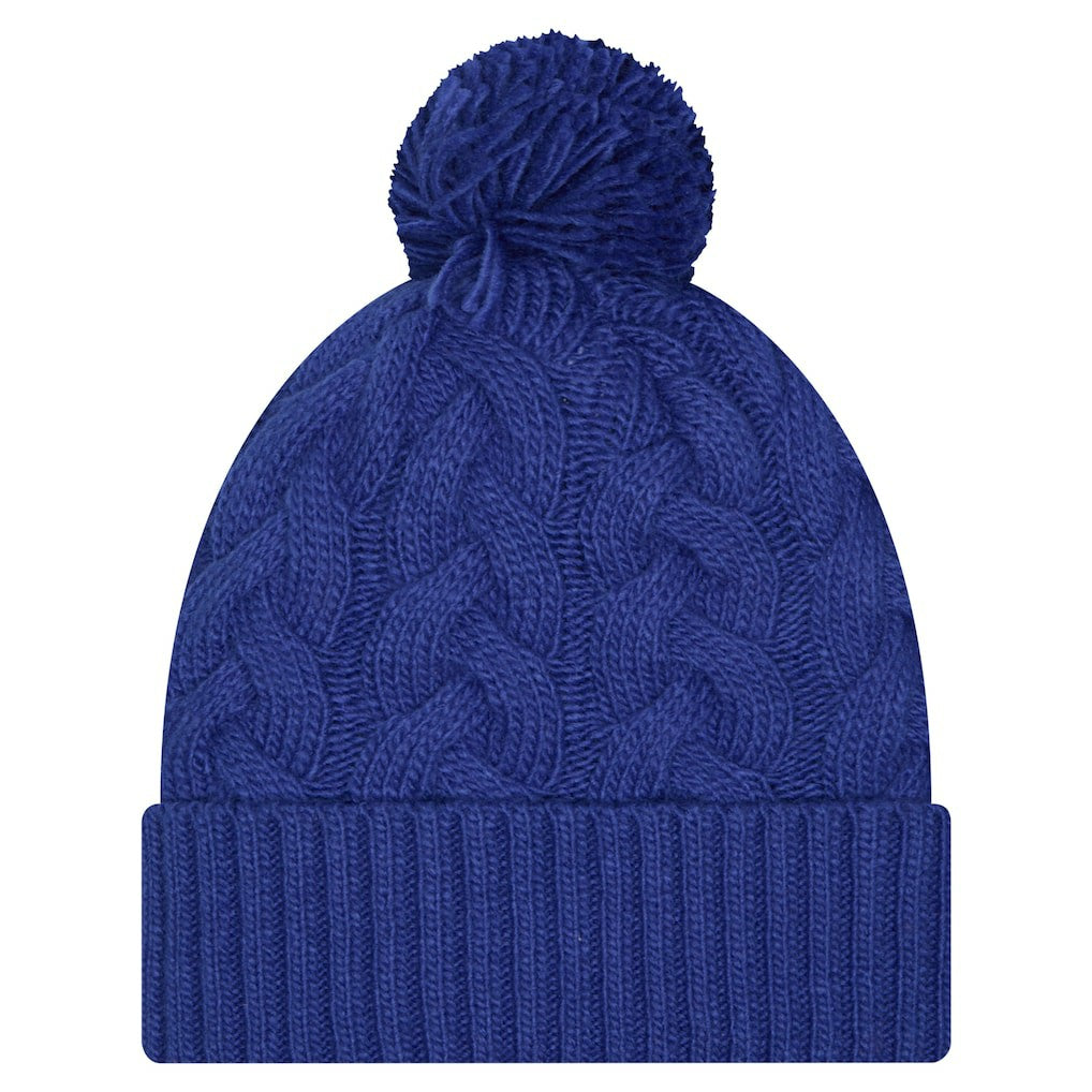 Girls Youth Cabled Cuffed Knit Hat with Pom - New York Giants