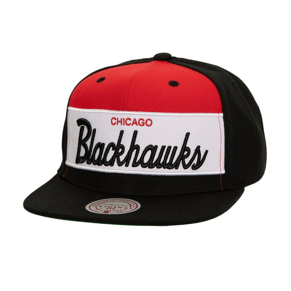 NHL Black Chicago Blackhawks Mitchell & Ness Retro Script Colorblock Snapback Hat
