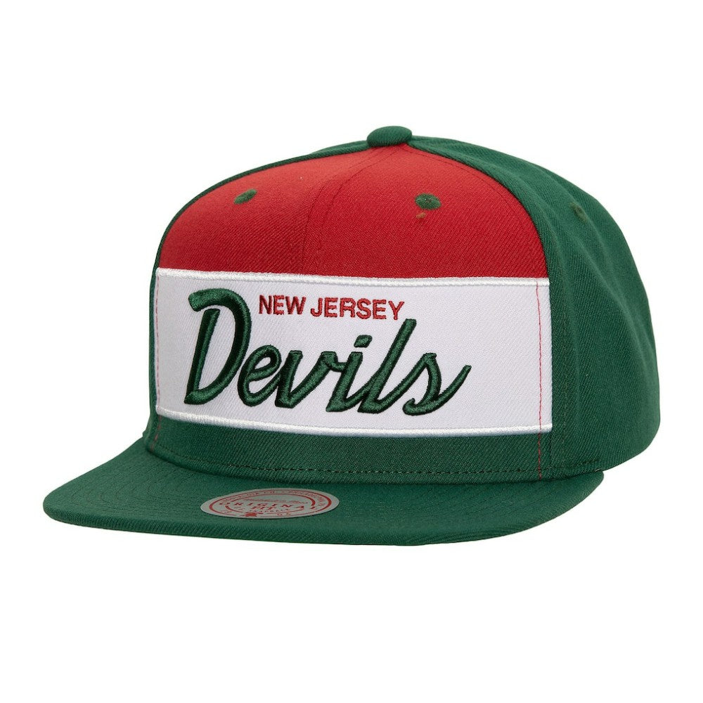 NHL Green New Jersey Devils Mitchell & Ness Retro Script Colorblock Snapback Hat