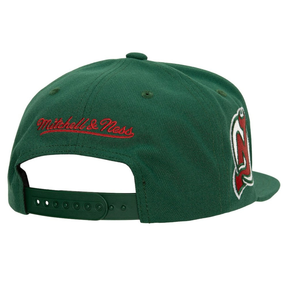 NHL Green New Jersey Devils Mitchell & Ness Retro Script Colorblock Snapback Hat