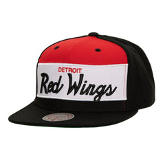 NHL Black Detroit Red Wings Mitchell & Ness Retro Script Colorblock Snapback Hat