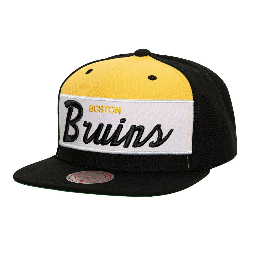 NHL Black Boston Bruins Mitchell & Ness Retro Script Colorblock Snapback Hat