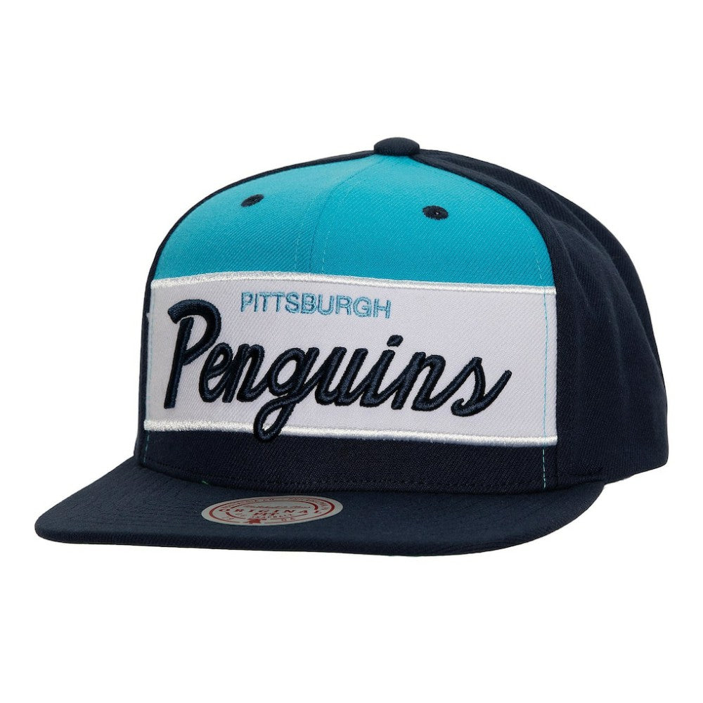 NHL Navy Pittsburgh Penguins Mitchell & Ness Retro Script Colorblock Snapback Hat