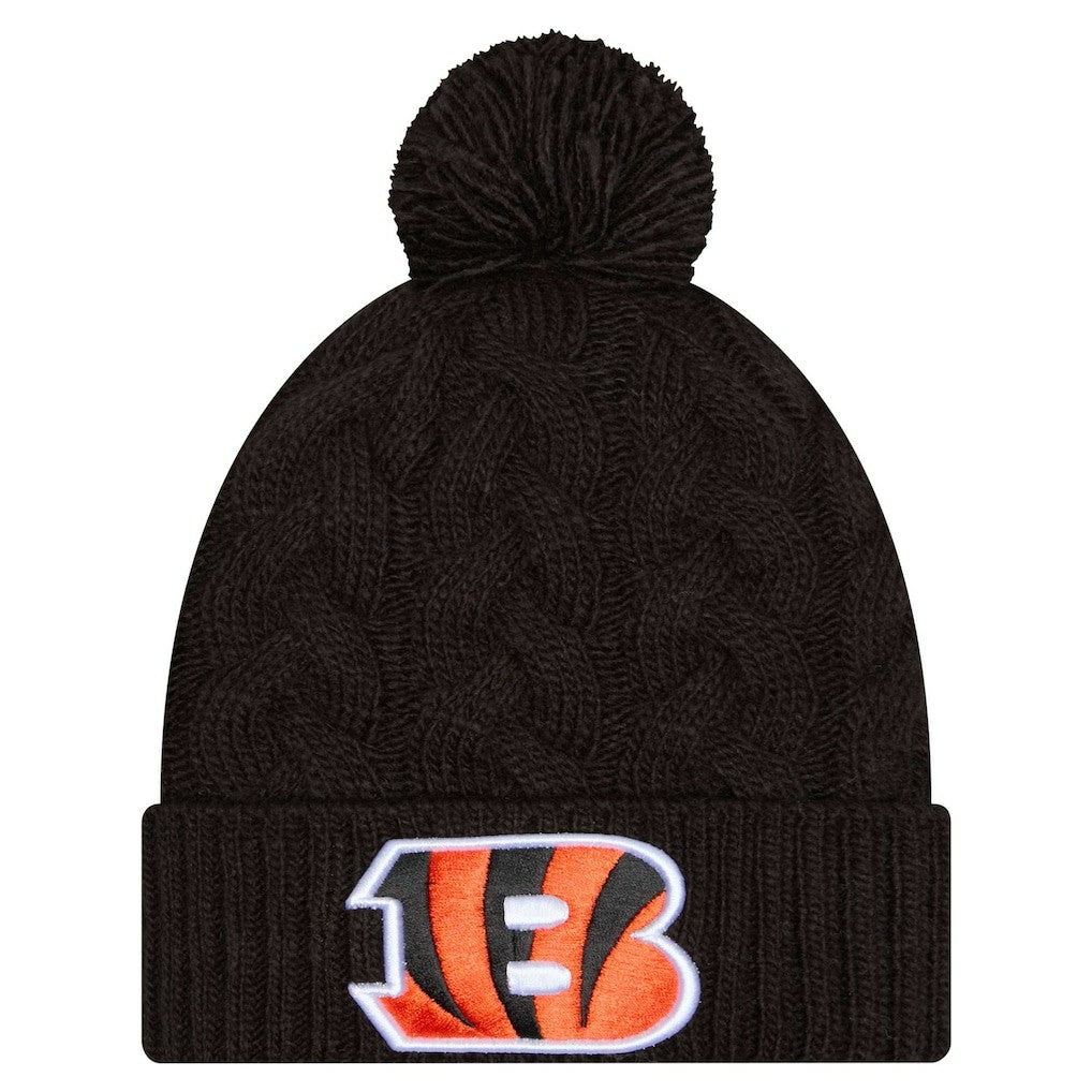 Women's Cable Cuffed Knit Hat with Pom - Cincinnati Bengals