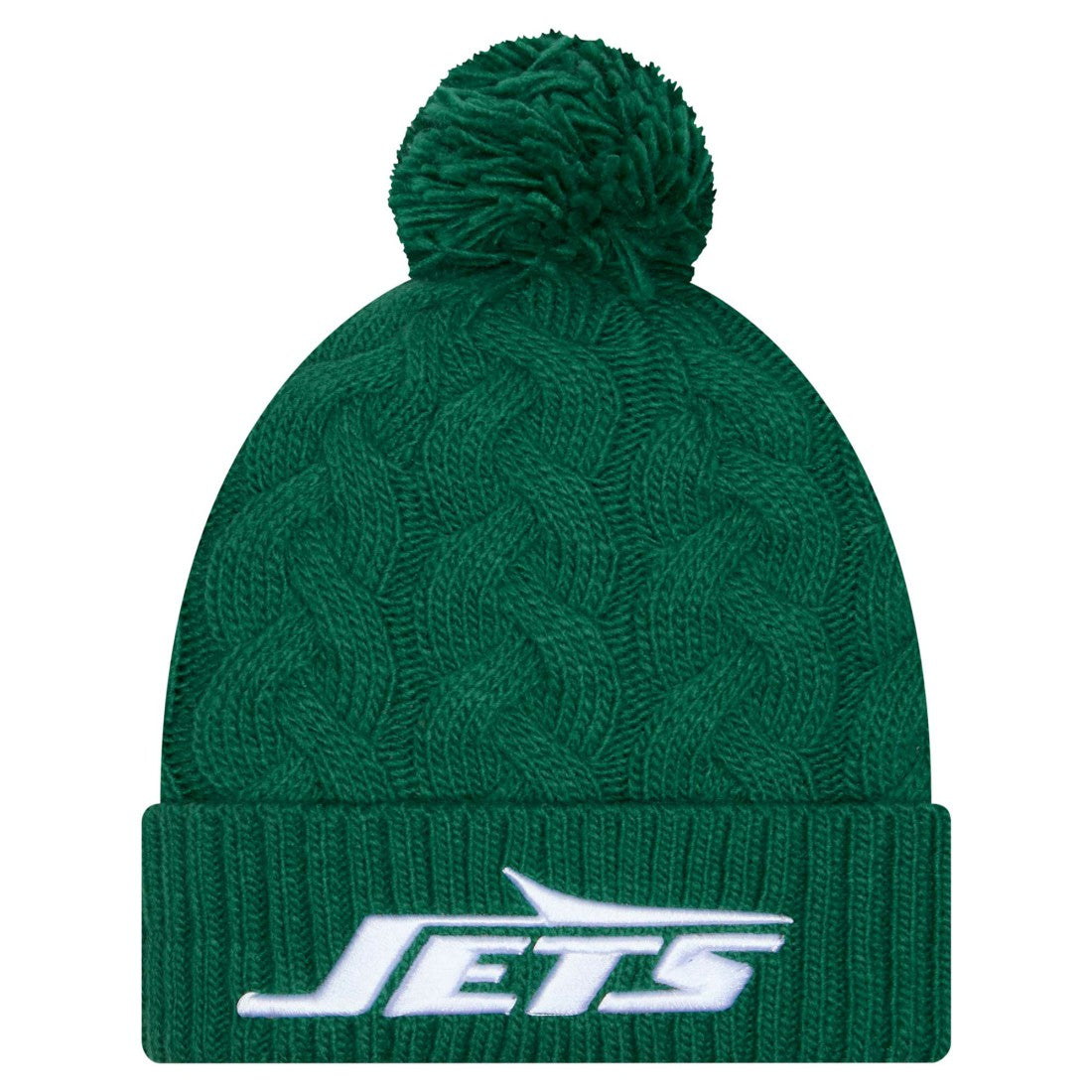 Women's Cable Cuffed Knit Hat with Pom - New York Jets