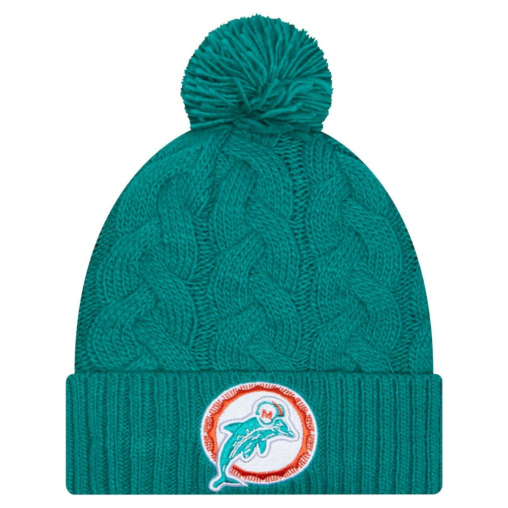 Women's Cable Cuffed Knit Hat with Pom - Miami Dolphins