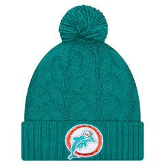 Women's Cable Cuffed Knit Hat with Pom - Miami Dolphins