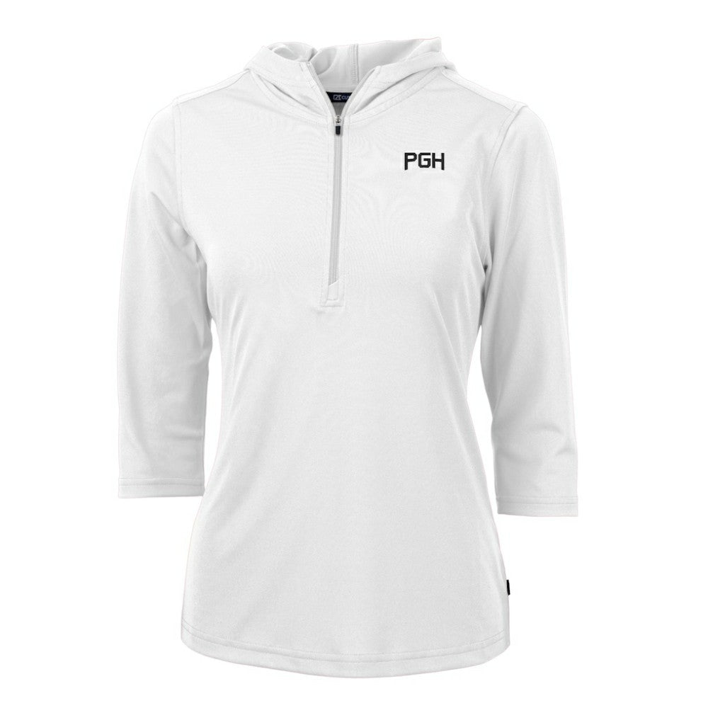 MLB Pittsburgh Pirates Cutter & Buck Women's City Connect Virtue Eco Pique Half-Zip 3/4 Sleeve Pullover Hoodie