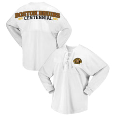 NHL White Boston Bruins Fanatics Women's 100th Anniversary Spirit Jersey T-Shirt
