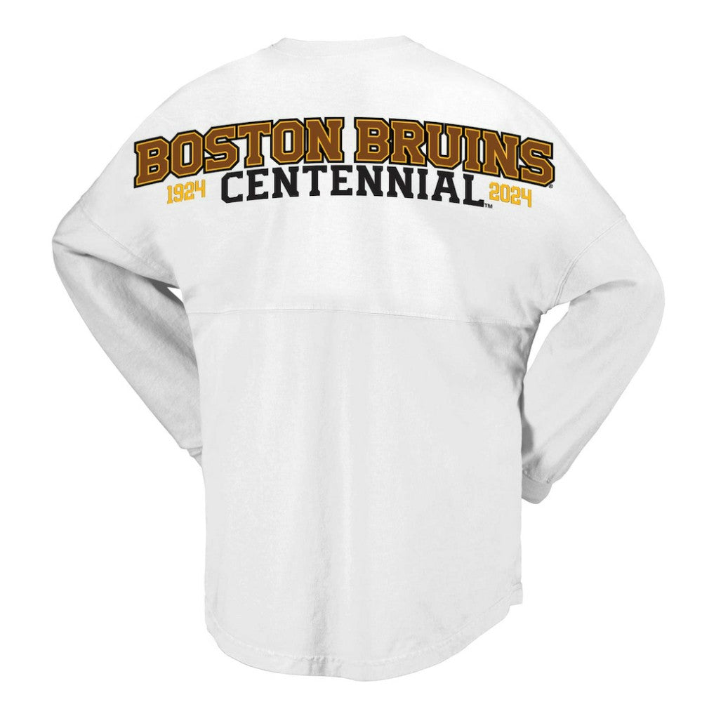 NHL White Boston Bruins Fanatics Women's 100th Anniversary Spirit Jersey T-Shirt