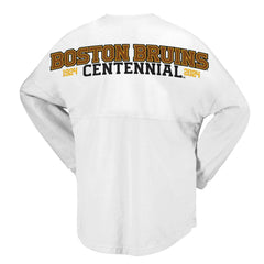 NHL White Boston Bruins Fanatics Women's 100th Anniversary Spirit Jersey T-Shirt