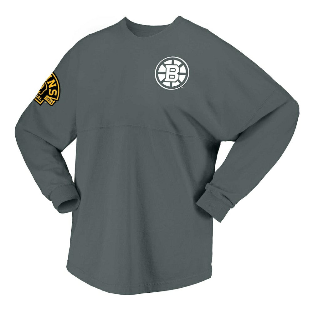 NHL Gray Boston Bruins Fanatics Women's 100th Anniversary Spirit Jersey T-Shirt