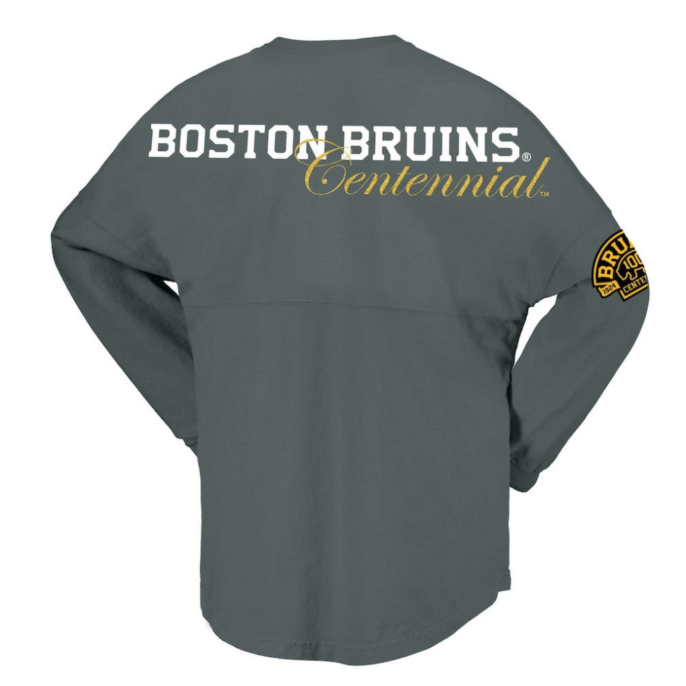 NHL Gray Boston Bruins Fanatics Women's 100th Anniversary Spirit Jersey T-Shirt