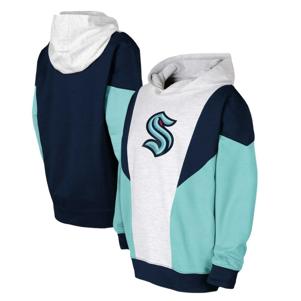 NHL Ash/Deep Sea Blue Seattle Kraken Youth Champion League Fleece Pullover Hoodie